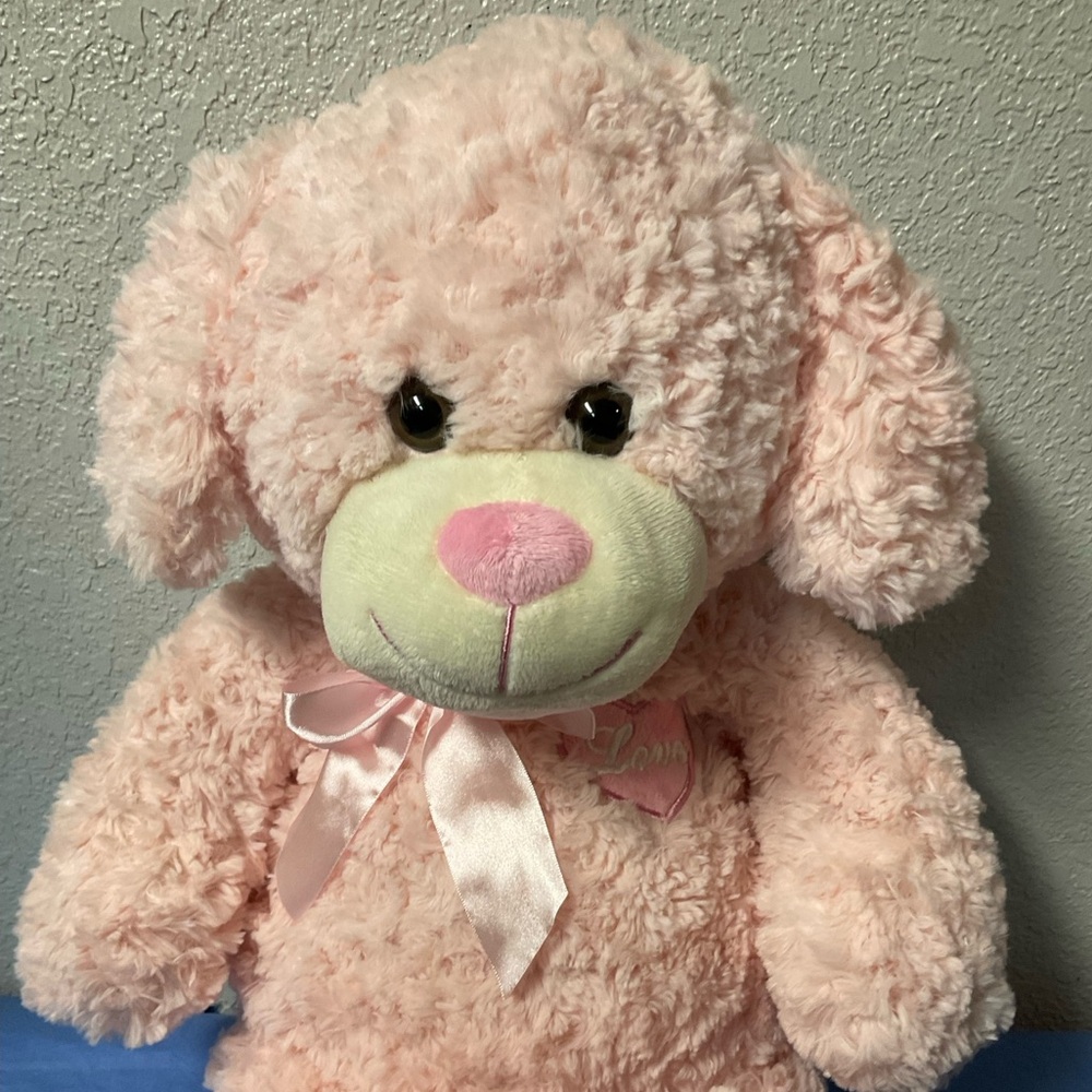 Pink Plush Dog with Bow